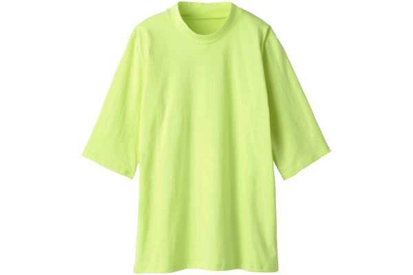 デイリーコットン上品見えのハイネック５分袖Ｔ