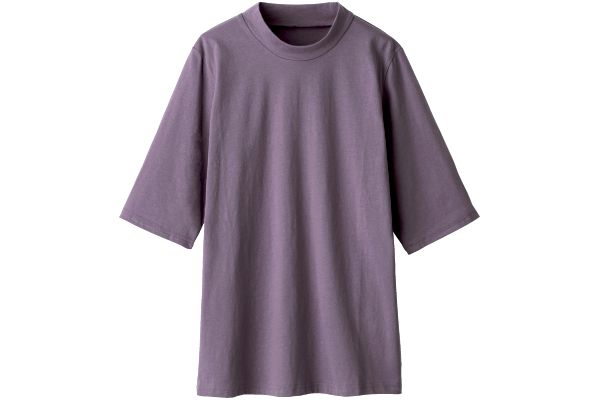 デイリーコットン上品見えのハイネック５分袖Ｔ
