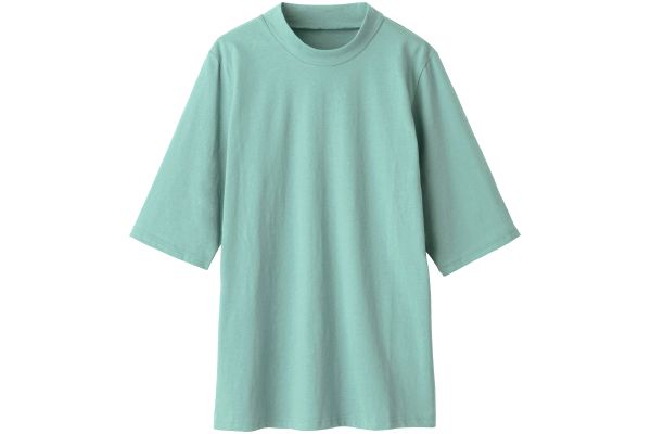 デイリーコットン上品見えのハイネック５分袖Ｔ