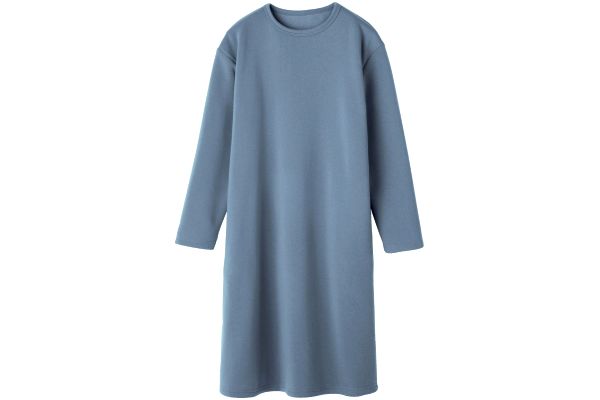 ひざまであったか裏起毛ワンピース Ｍブルーグレー