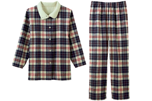 暖かボア付綿１００％パジャマ Ｍ〜Ｌネイビー系