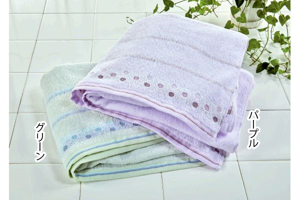[今治タオルブランド]デイリーバスタオル （ボーダードット）パープル