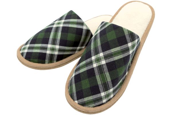 洗えるあったかスリッパ チェック　グリーン　ＬＬ