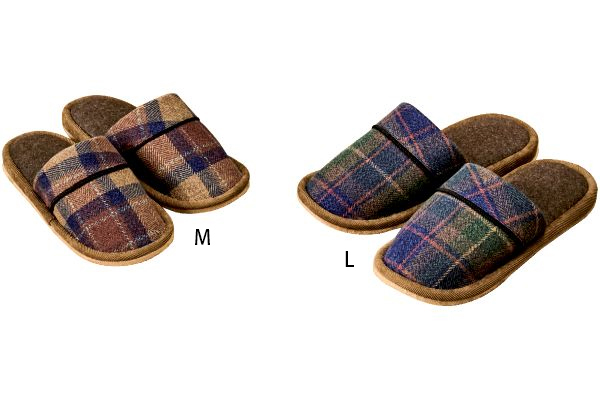 洗える発熱素材のチェックスリッパ