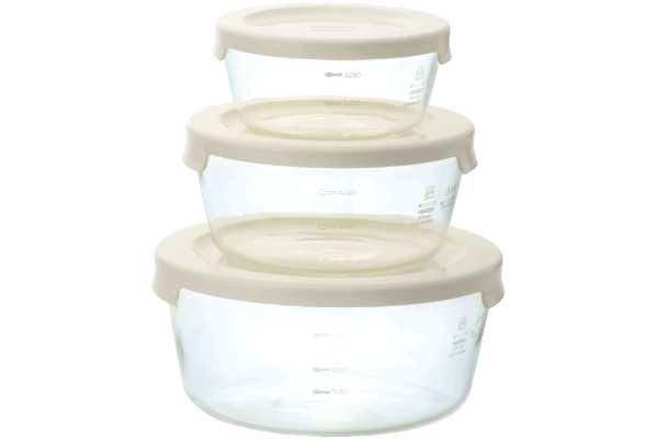 [ハリオ]耐熱ガラス製保存容器丸 （3個セット）オフホワイト