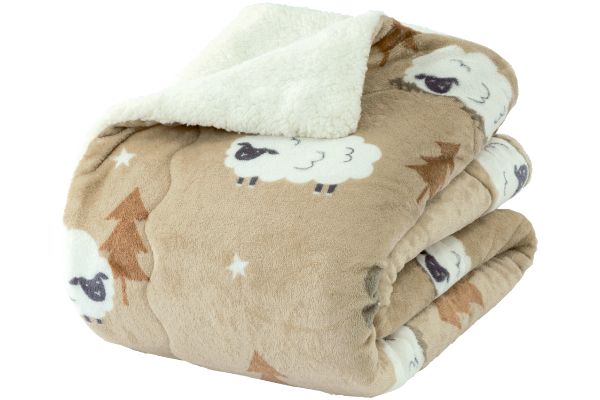 ふんわりもこもこシープ調毛布　１４０×１９０ｃｍ 羊柄ベージュ