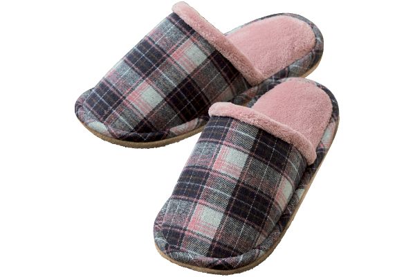 洗えるぽかぽかスリッパ ピンクチェックＭ