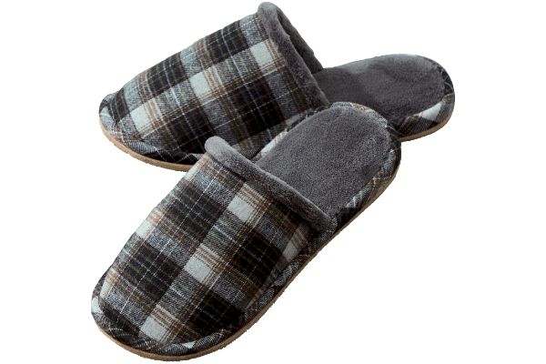 洗えるぽかぽかスリッパ グレーチェックＬ