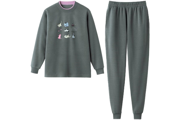 プリント裏起毛ふんわりパジャマ Ｍ〜Ｌチャコールグレー