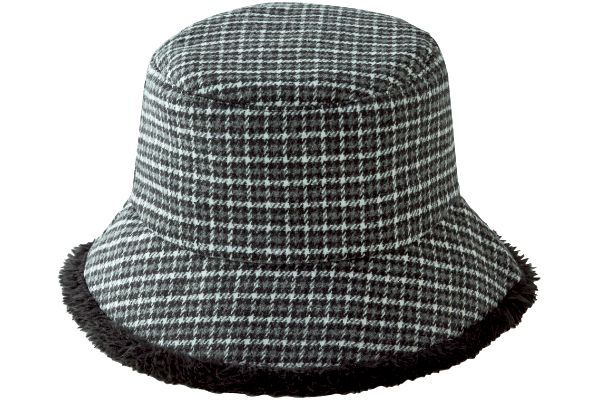 【ネット限定】内側シャギーの暖かツイード調帽子　　ブラック系　