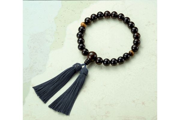 念珠　縞黒檀虎眼石入鉄紺房