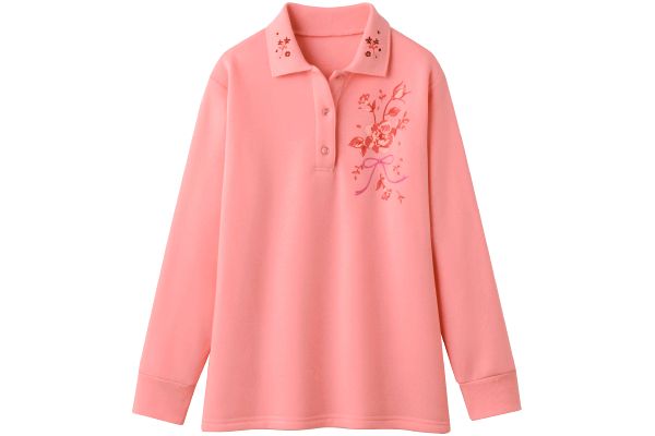 【ネット限定】裏起毛刺繍入り長袖ポロシャツ　　Ｍ　ピンク