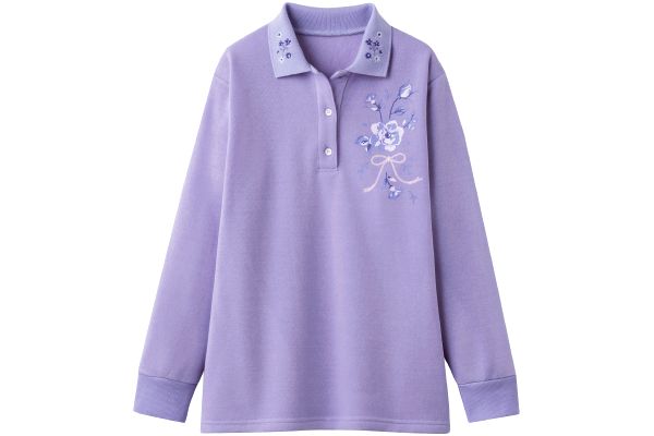 【ネット限定】裏起毛刺繍入り長袖ポロシャツ　　ＬＬ　ラベンダー