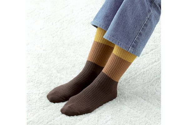 裏起毛つま先・かかとホットバイカラー丈長ソックス