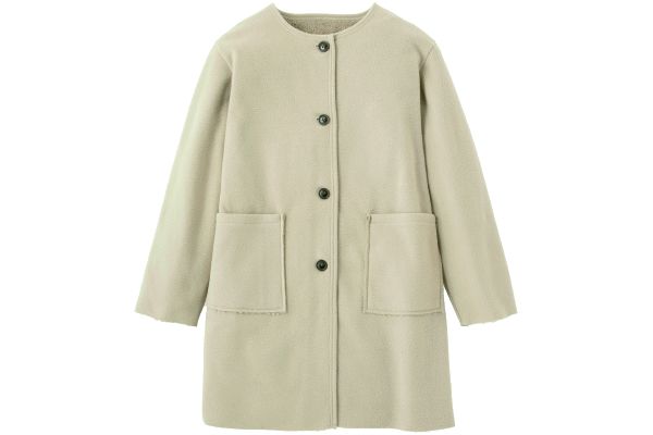 凄暖ふわっと軽いノーカラー裏ボアコート Ｍ〜Ｌベージュ