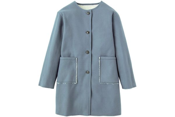 凄暖ふわっと軽いノーカラー裏ボアコート Ｍ〜Ｌブルーグレー