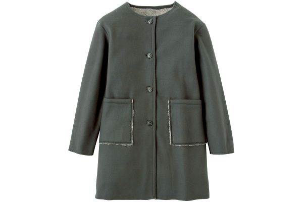 凄暖ふわっと軽いノーカラー裏ボアコート Ｍ〜Ｌチャコール