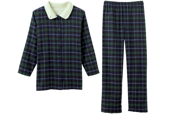 暖かボア付綿１００％パジャマ Ｍ〜Ｌグリーン系