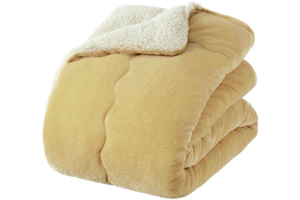 ふんわりもこもこシープ調毛布 140×190ｃｍマスタード