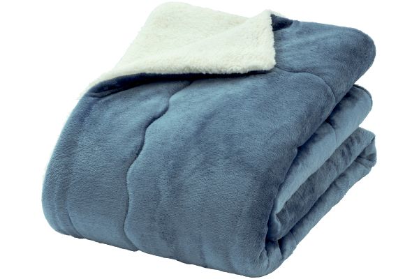 ふんわりもこもこシープ調毛布 140×190ｃｍブルーグレー