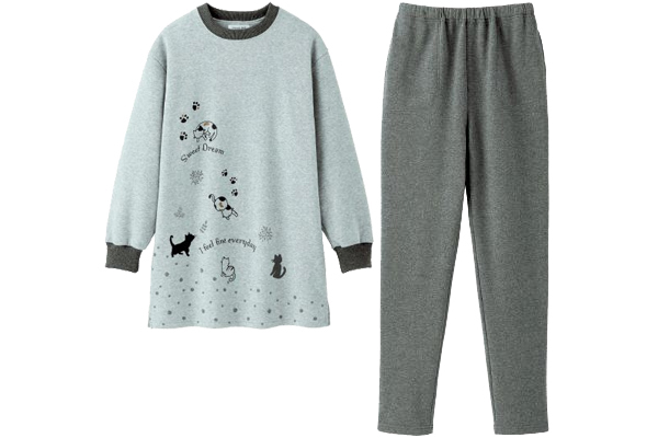 あったか裏起毛にゃんこパジャマ Ｍ杢グレー