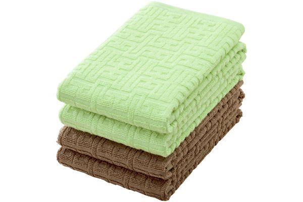 [ホテルタイプ]バラエティフェイスタオル　２色４枚組 グリーン＋ブラウン