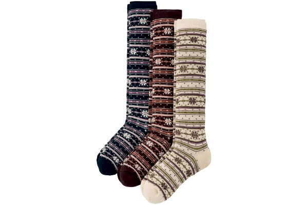 [吸湿発熱　ムレにくいあったか]雪柄ハイソックス