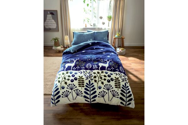 ふわふわフランネル寝具カバー（シングル）トナカイ柄 ネイビー