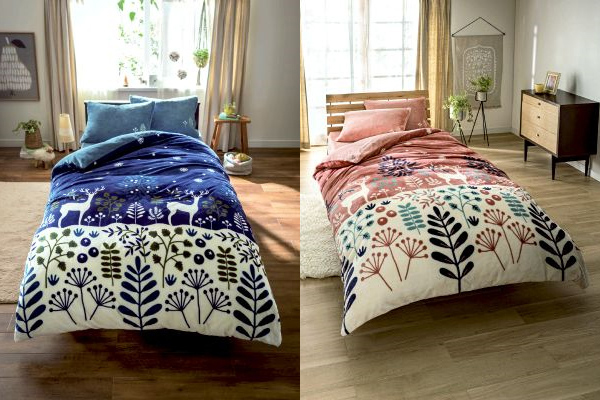 ふわふわフランネル寝具カバー（シングル）トナカイ柄 ２色組　ネイビー・ピンク