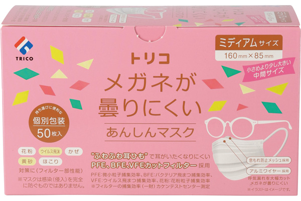 メガネが曇りにくいあんしんマスク（５０枚入）ミディアムサイズ 16×8.5ｃｍ