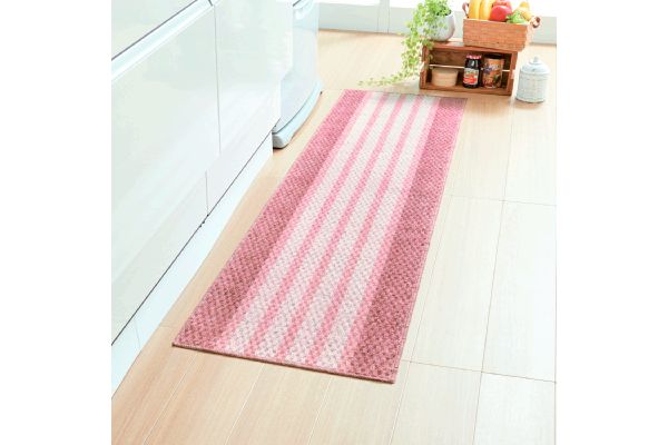 泉州産キッチンマットピンクボーダー
