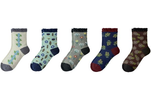 口ゴムゆったり花柄ぬくもりソックス