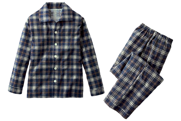 ハイネックにもなるあったかネルパジャマ　男性用 Ｍネイビー