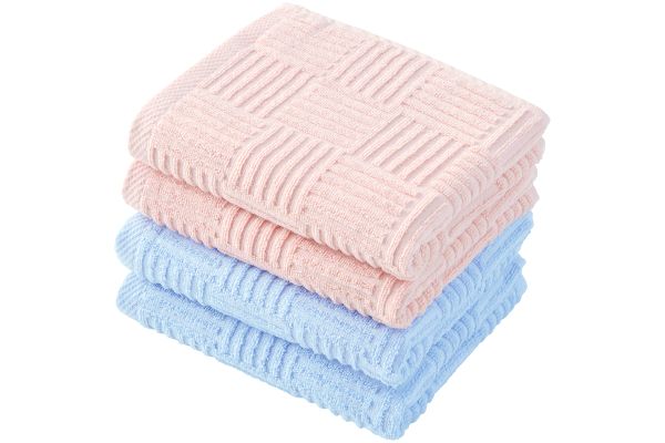 ホテルタイプフェイスタオル（２色４枚組） ソフトピンク＋サックス
