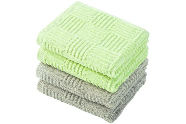 ホテルタイプフェイスタオル（２色４枚組） ライトグリーン＋グレー