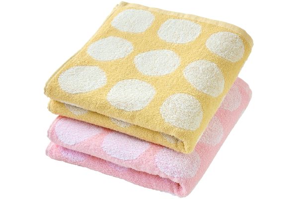 スマイルドットミニバスタオル （２色組）ピンク・イエロー