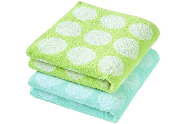スマイルドットミニバスタオル （２色組）ブルー・グリーン