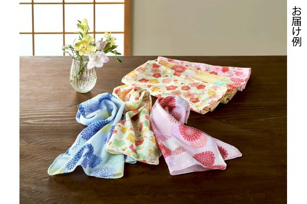 梅・菊柄ガーゼ手拭