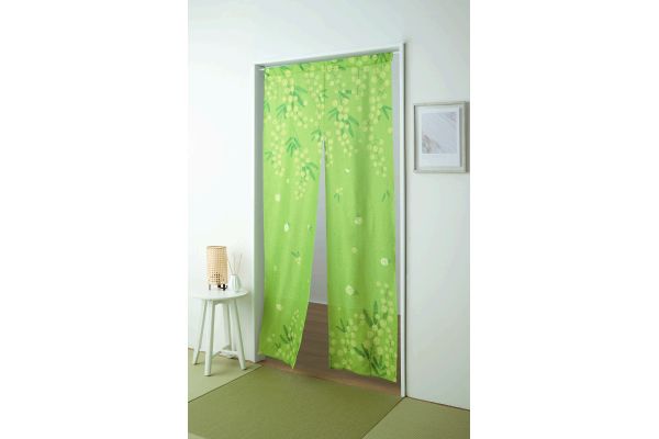 透けて見えにくい　ロングレースのれん　ミモザ