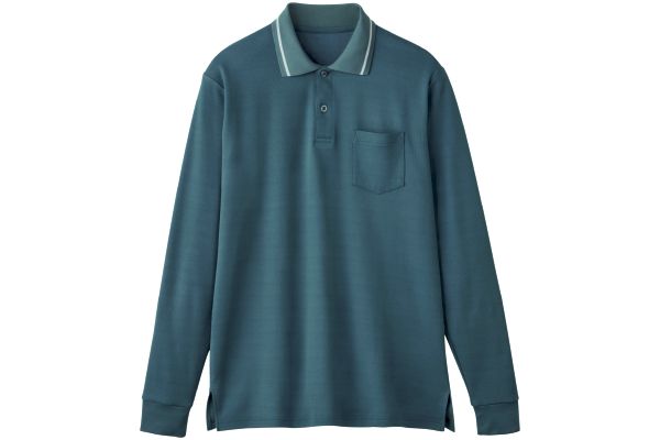 肌側コットン長袖メンズポロシャツ