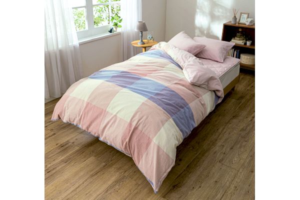 オーガニックコットン使用　洗いざらし綿素材寝具カバーシングル １５０×２１０ｃｍピンク