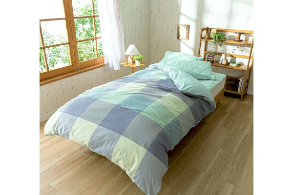 オーガニックコットン使用　洗いざらし綿素材寝具カバーシングル １５０×２１０ｃｍミント