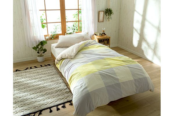 オーガニックコットン使用　洗いざらし綿素材寝具カバーシングル １５０×２１０ｃｍベージュ