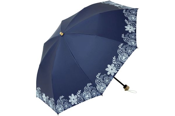 ＵＶ遮熱遮光折傘　縁花柄 （晴雨兼用）ネイビー