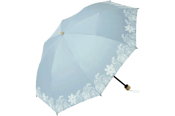 ＵＶ遮熱遮光折傘　縁花柄 （晴雨兼用）ブルー