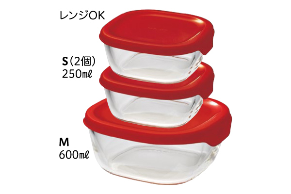 [ハリオ]耐熱ガラス製保存容器 （3個組）レッド
