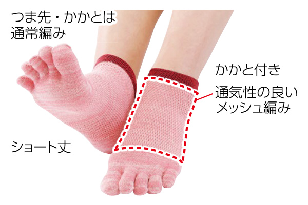 風さわやかメッシュ5本指ショート丈ソックス