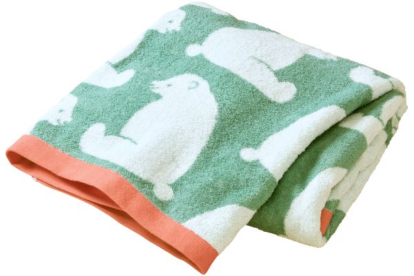 [今治タオルブランド]おでかケット 白くまグリーン×オレンジ