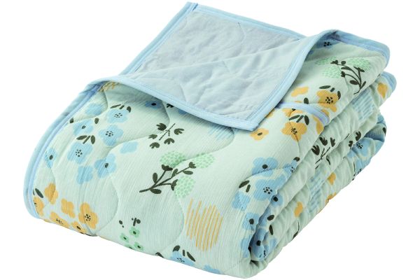 【ネット限定】綿100％楊柳×ガーゼ　リバーシブル肌掛けふとん　　１４０×１９０ｃｍ　ブルー