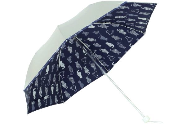 ＵＶ晴雨兼用軽量折傘 （シルバー）ネコ　ネイビー